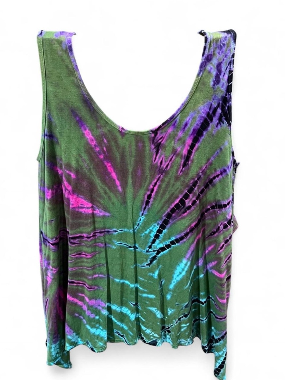 Advance Apparels Green Tie-Dye Tank with Purple & Teal Accents